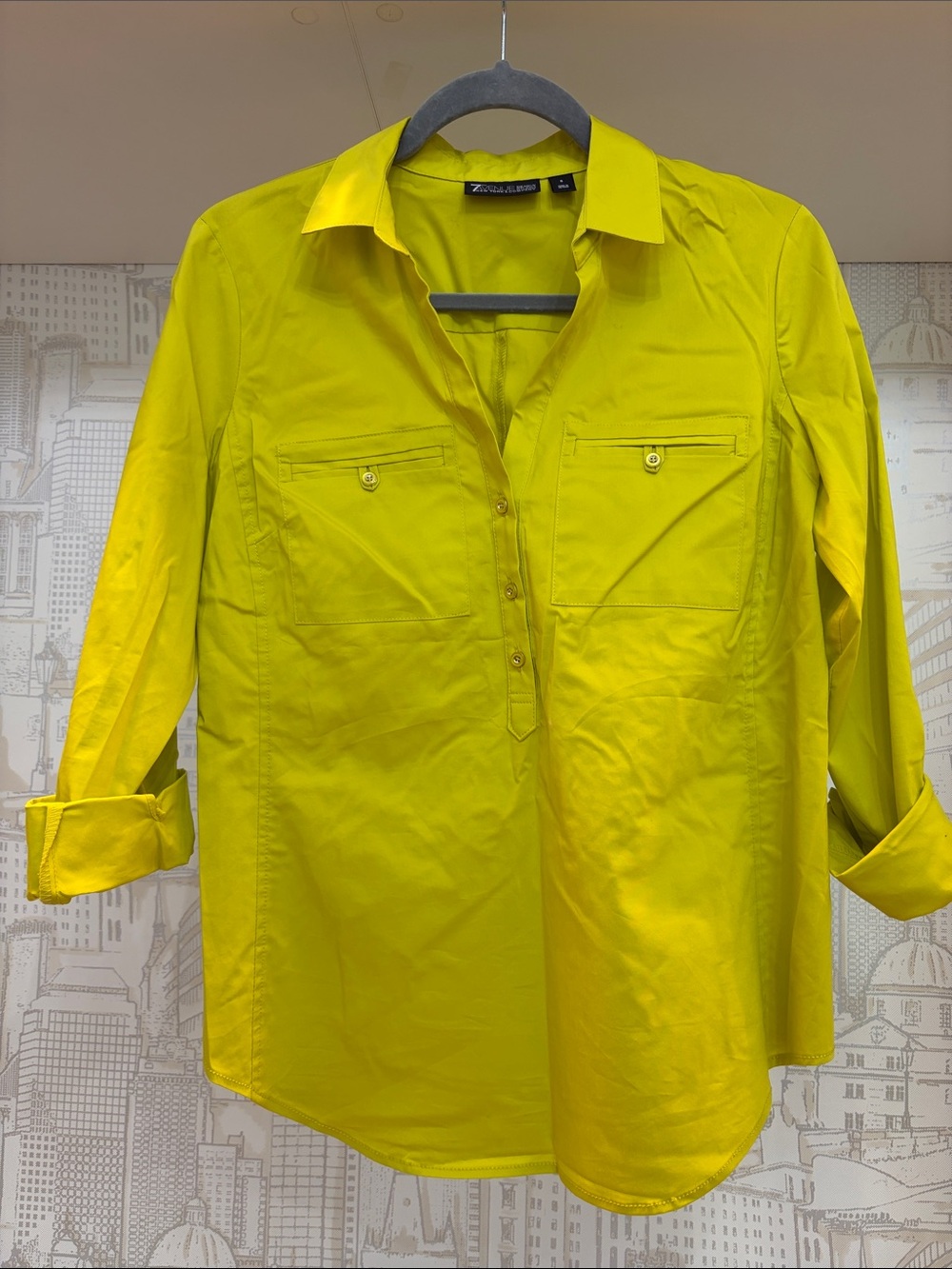 New York & Company Vibrant Yellow Utility Button-Down Shirt